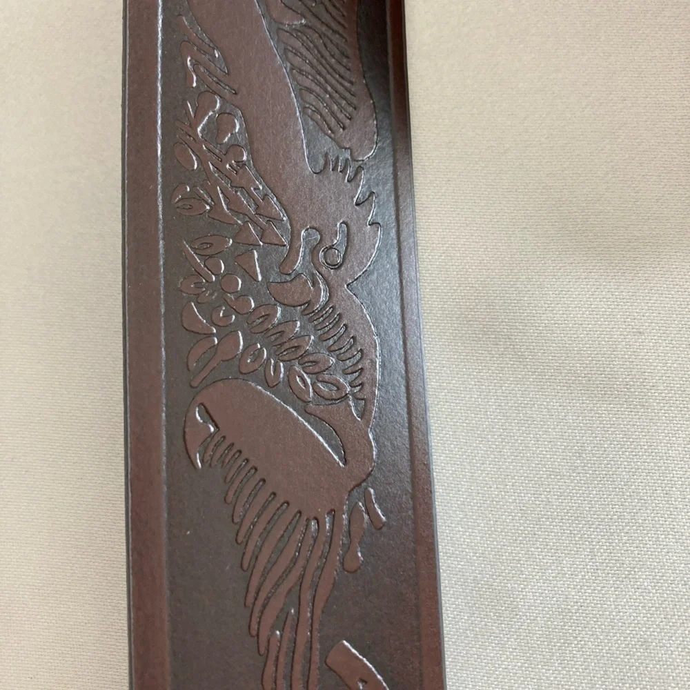 Wrangler Western Leather Embossed Cowboy Bald Eagle Brown Belt Men’s Size 40/100
